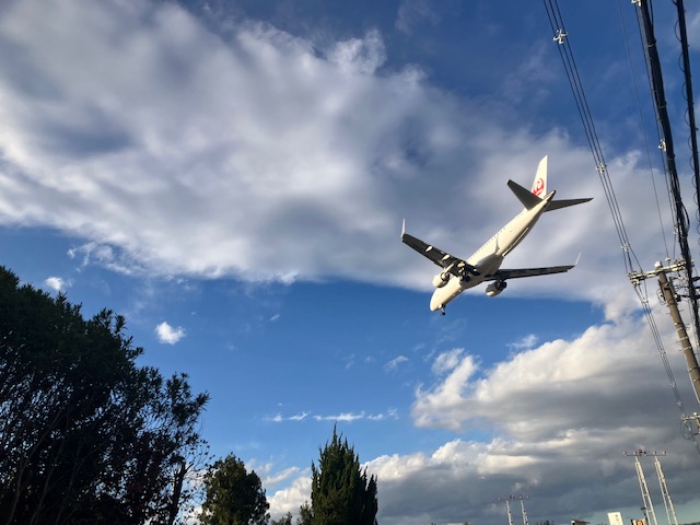 大阪空港に着陸する飛行機